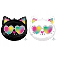 Cool Black White Cat Double Sided Birthday Balloon